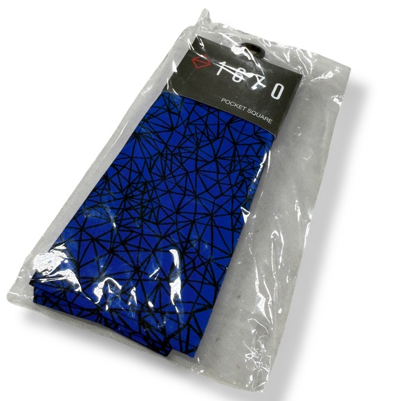 1670 Mens Pocket Square Set 4 Pc Classic Blue Gingham Floral Geometric - Picture 2 of 9